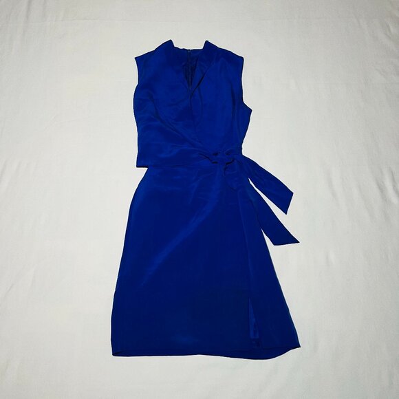 Liz Claiborne 100% Silk Wrap Midi Dress - Blue - M - Picture 1 of 3